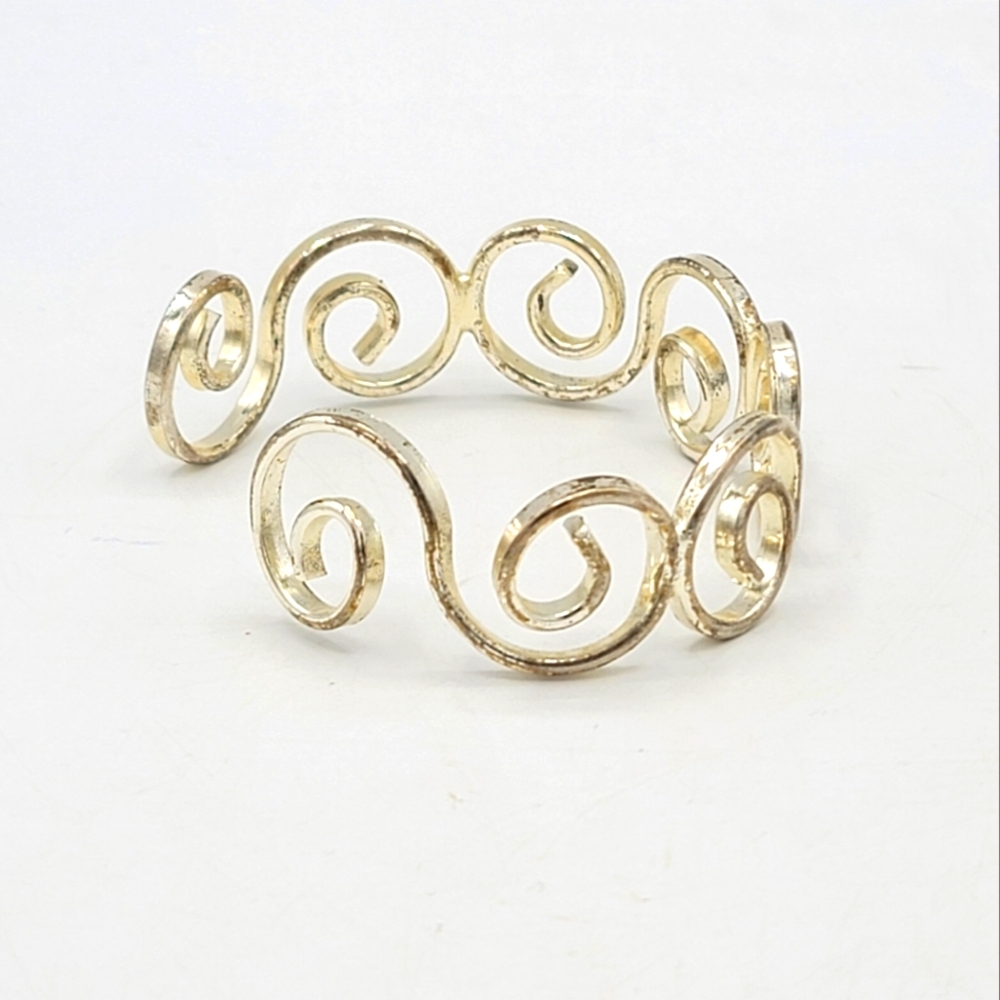 Best Silver tone Scroll Coil Curl Curlicue Whorl Spiral Cuff Bangle Bracelet Vtg - Picture 5 of 6